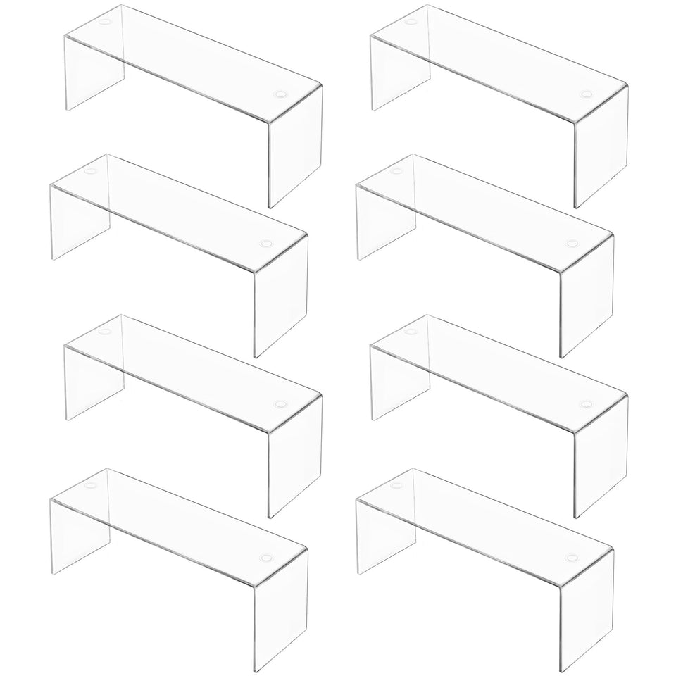Aminigram 8-pack clear acrylic risers provide crystal-clear visibility for items.