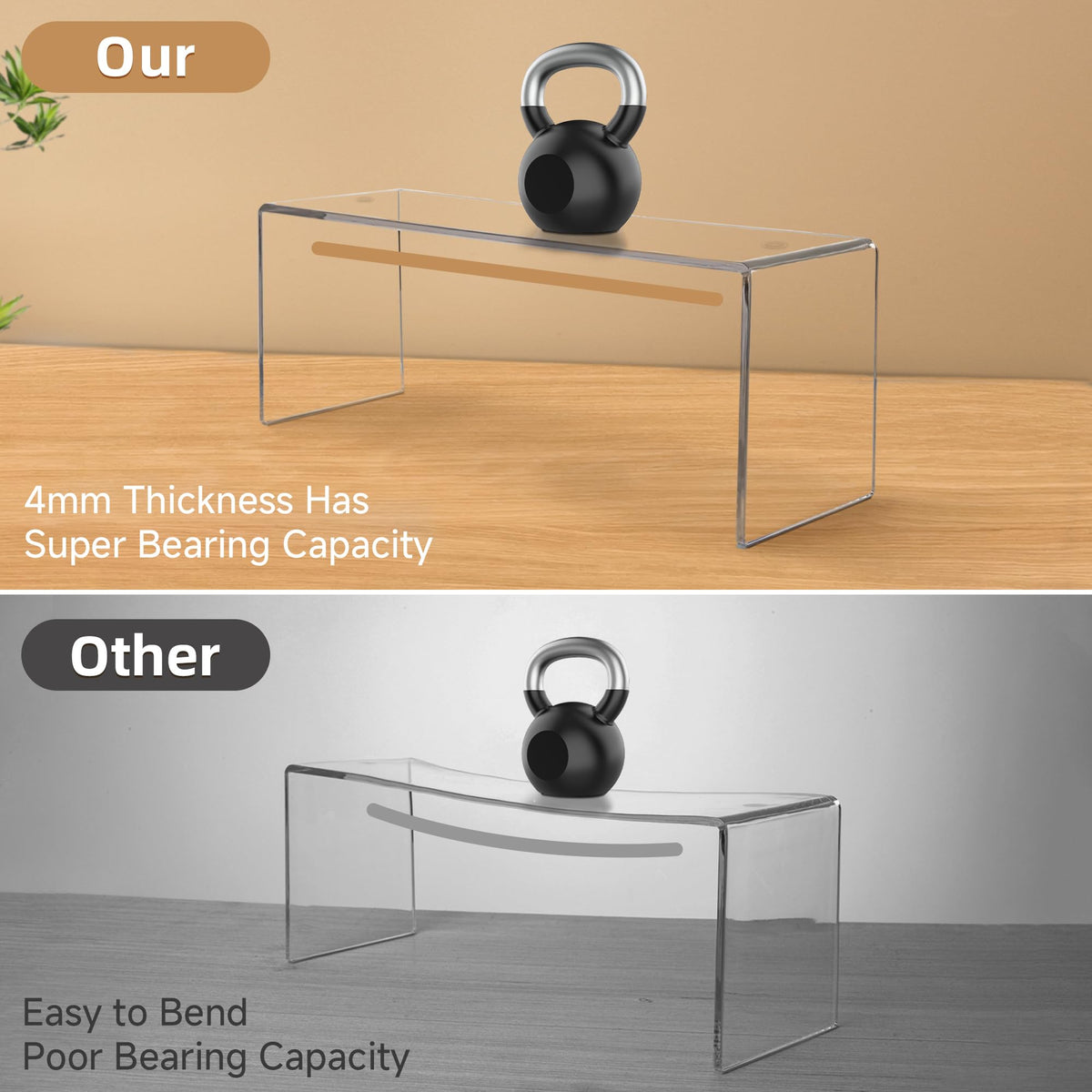 Aminigram dorm room display riser helps tidy shelves in small spaces.