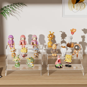 Aminigram clear acrylic material provides durable, crystal-clear display risers.