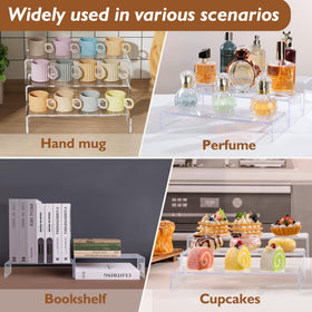 Aminigram risers in a retail setting help organize products clearly.