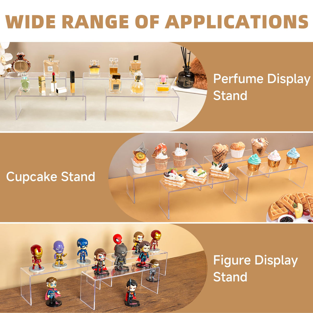 Aminigram living room display riser adds vertical interest on shelves.