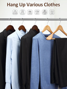 AMKUFO closet organization for suits and coats with a warm wood tone.