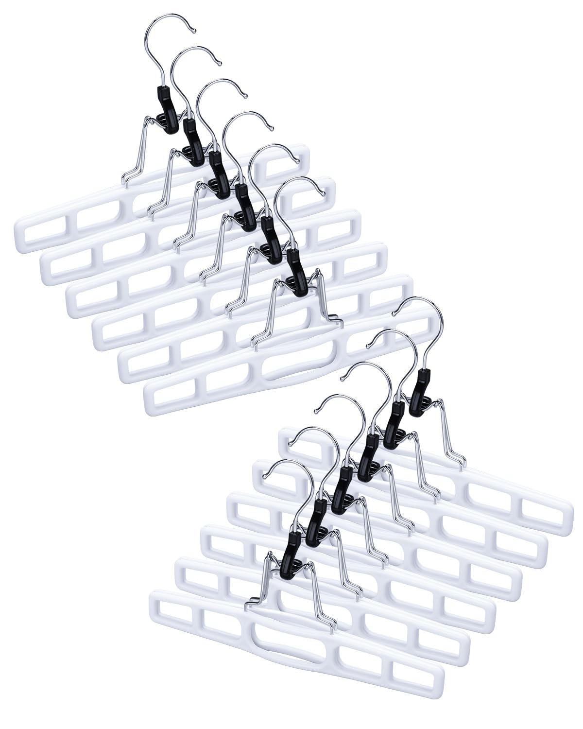 AMKUFO pants hanger eleven-inch clamp secures pants while saving closet space.
