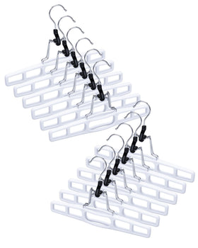 AMKUFO pants hanger eleven-inch clamp secures pants while saving closet space.
