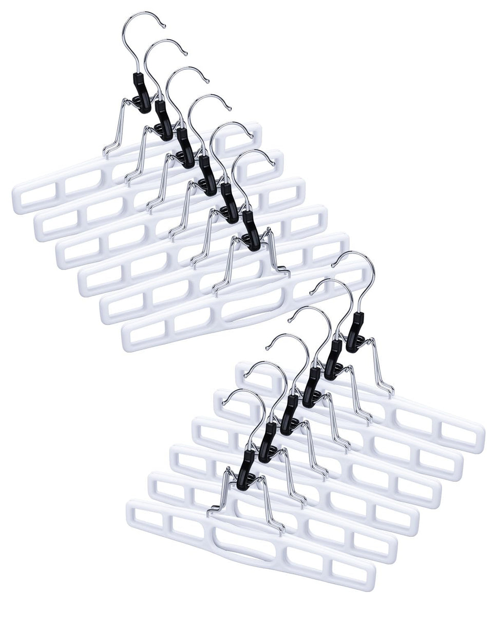 AMKUFO pants hanger eleven-inch clamp secures pants while saving closet space.