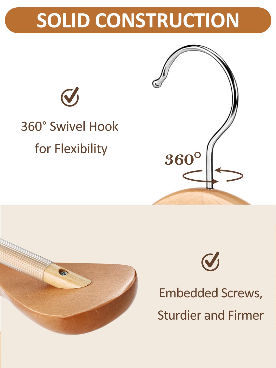 AMKUFO smooth finish with 360° swivel hook protects fabrics and offers easy adjustment.