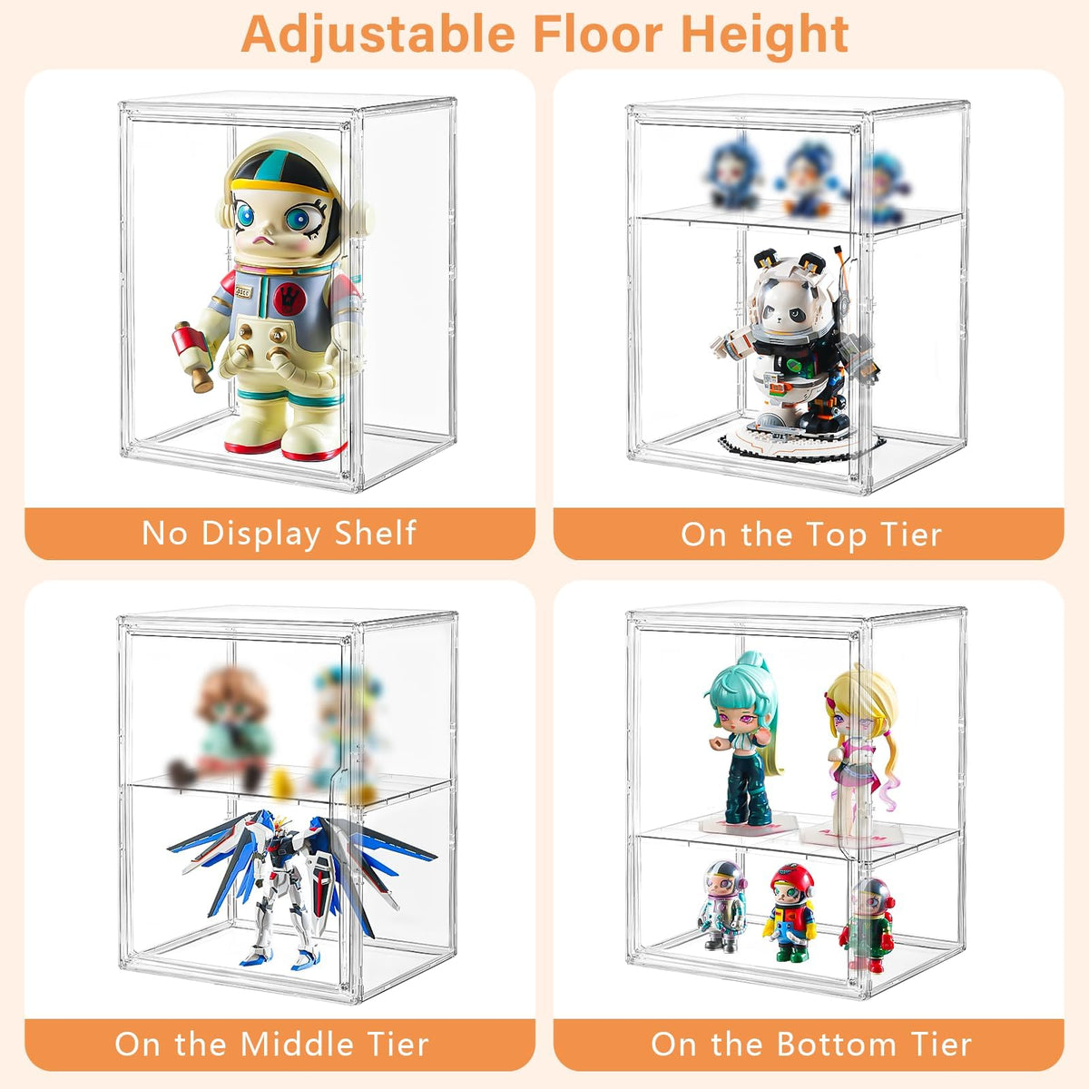 Amllas display case detachable partitions enable flexible storage.