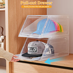 Amllas clear hat storage box with sliding drawer for easy access