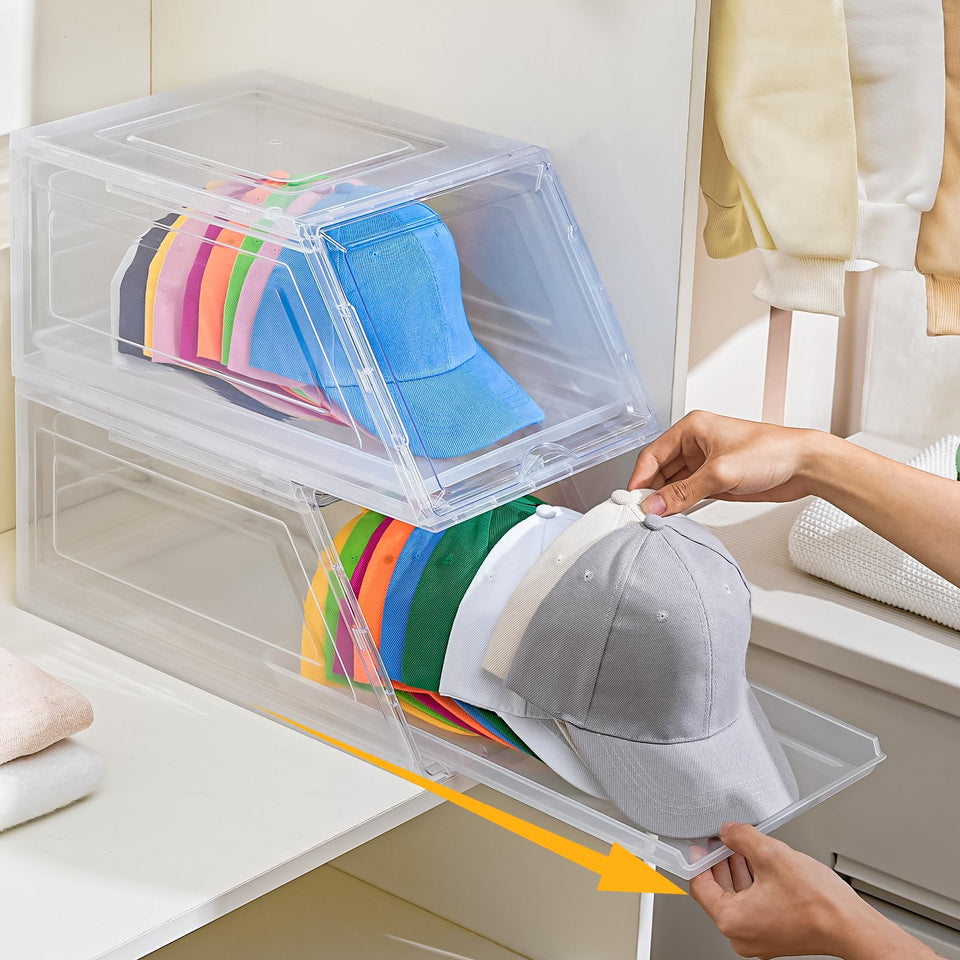Amllas 2-pack stackable hat organizer with caps neatly displayed