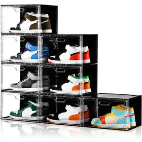 Amllas shoe boxes with transparent display for quick sneaker selection.