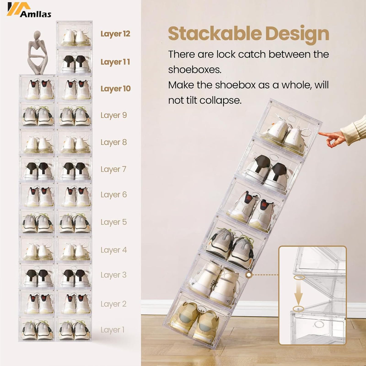 Amllas transparent display shoe box interior view for quick selection