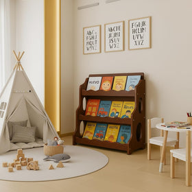 AMMEHOELA kids bookshelf front angle highlights organized storage for books