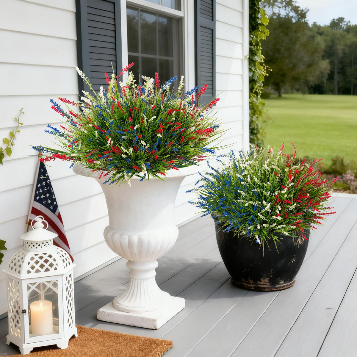Twelve bundles of faux grass, about 17 inches tall, shapeable for custom displays.