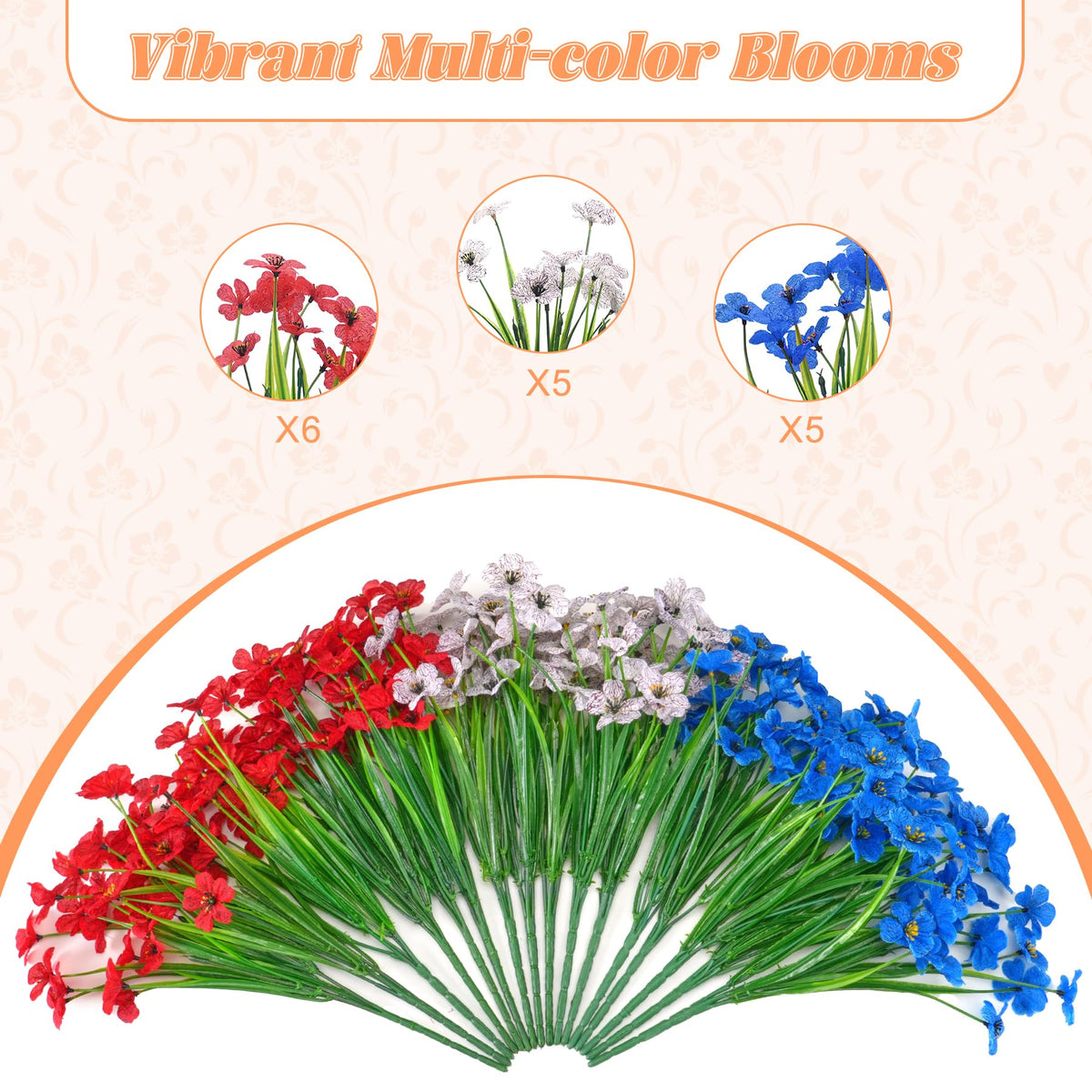 Ammyoo 16pcs artificial flowers in red add bold accent to garden or balcony.