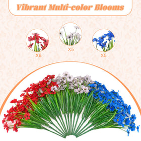 Ammyoo 16pcs artificial flowers in red add bold accent to garden or balcony.