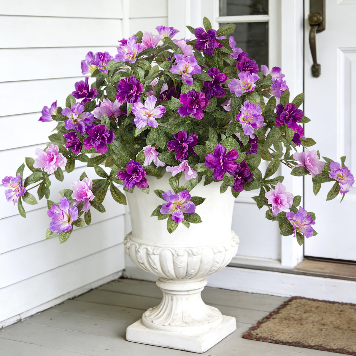 Ammyoo artificial azalea close-up showing vibrant color and lifelike texture for outdoor displays.