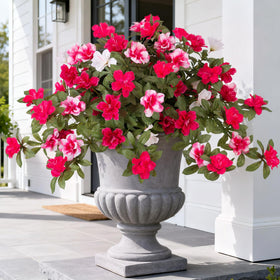 Ammyoo artificial azalea outdoor flowers on a tabletop enhance curb appeal.
