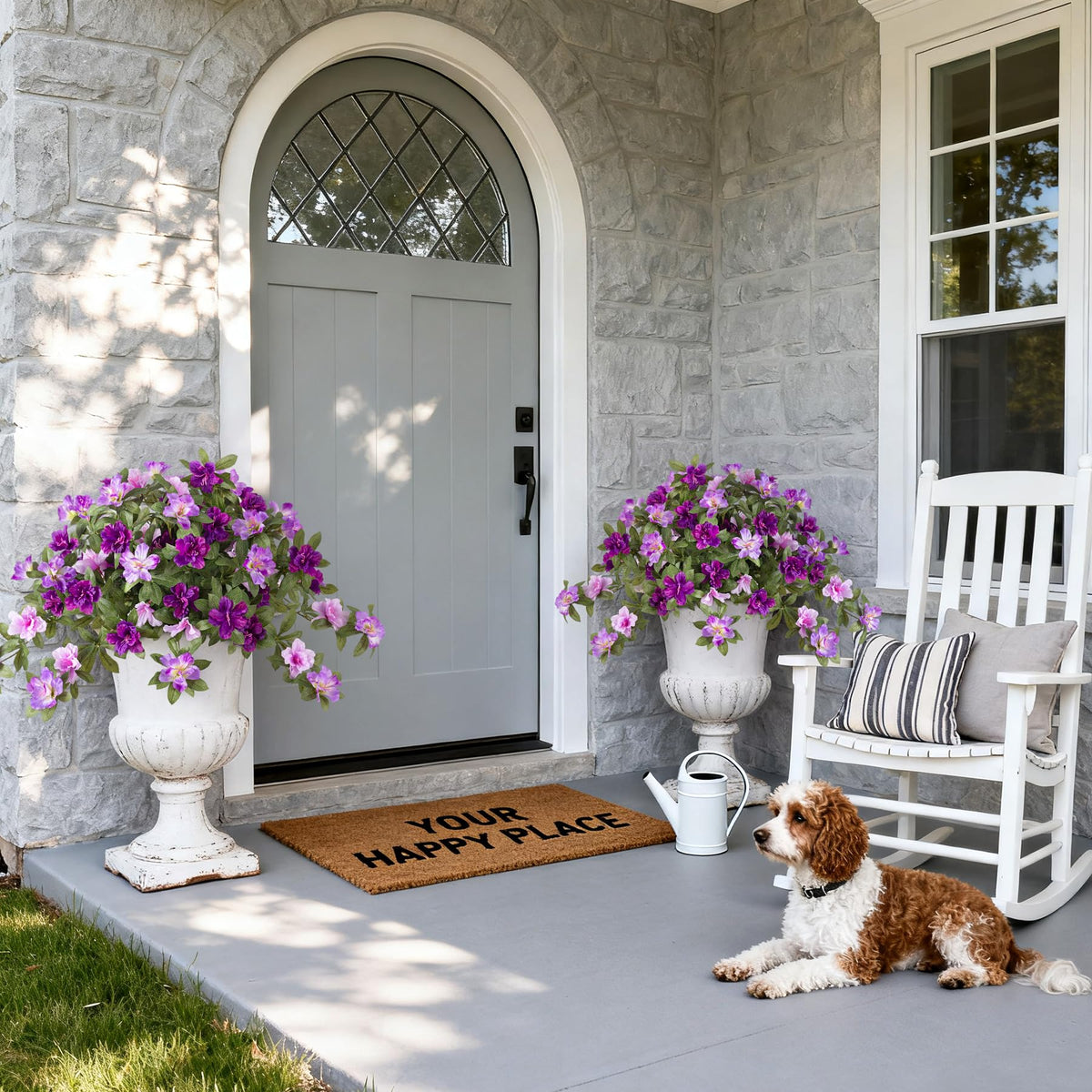 Ammyoo azalea patio decor highlighting the faux silk petals for porch styling.