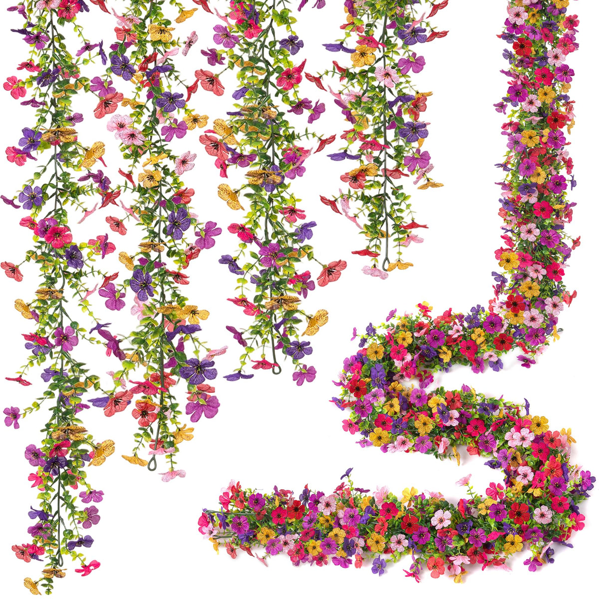 Ammyoo garland close-up of mums and ivy for realistic home decor.