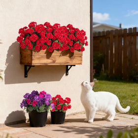 Ammyoo artificial geraniums add color to patio decor and outdoor spaces.