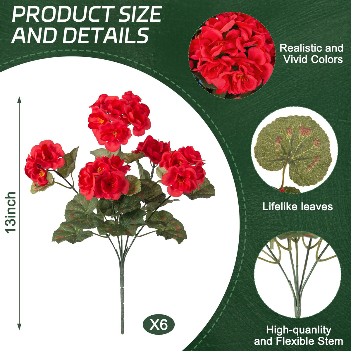 Ammyoo waterproof and fade-resistant geraniums endure sun or rain.