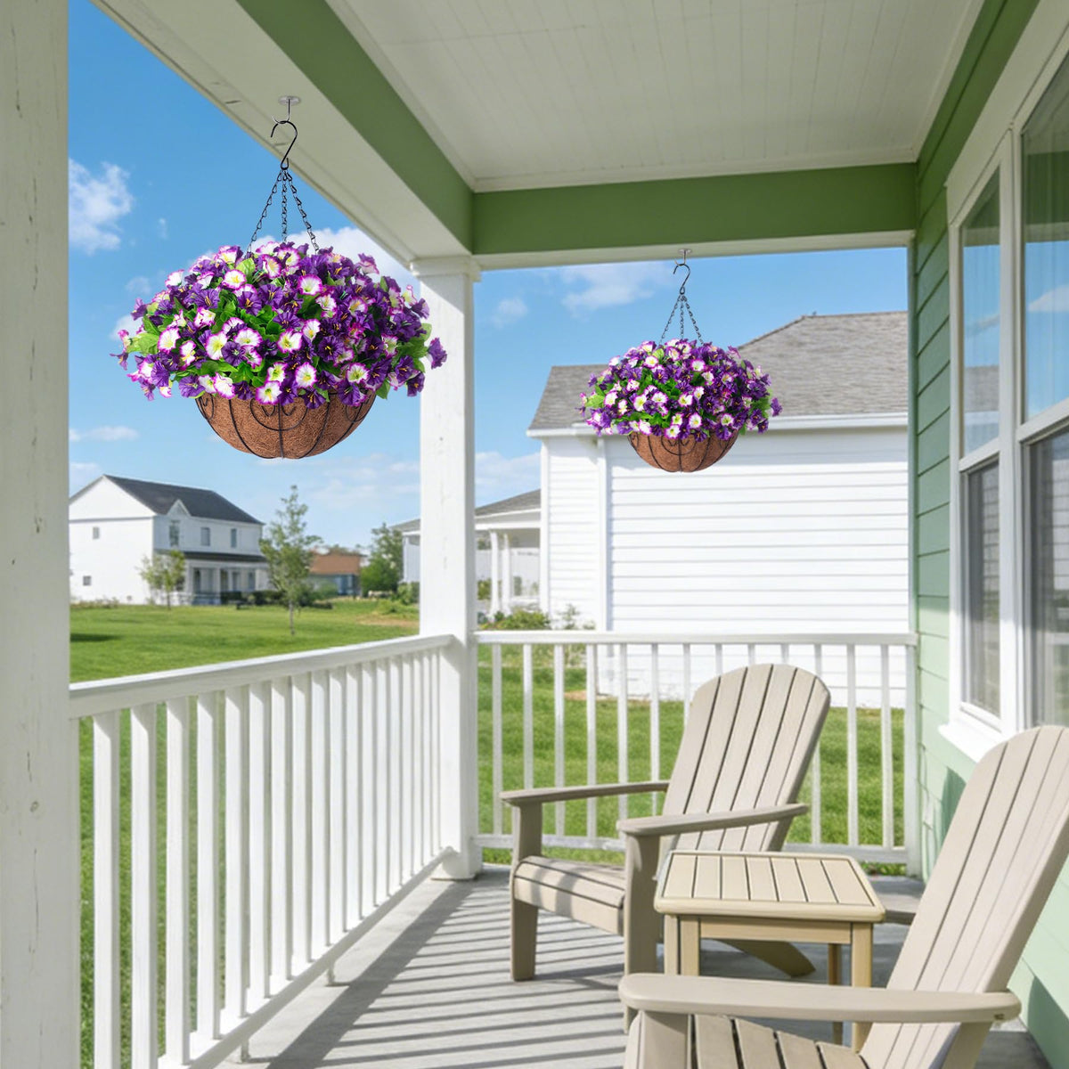Ammyoo assembled hanging basket delivers vibrant, maintenance-free color.
