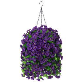 Ammyoo artificial hanging flowers basket in dark purple for elegant outdoor decor.