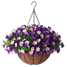 Ammyoo hanging basket with petunias showcases porch-ready decor.