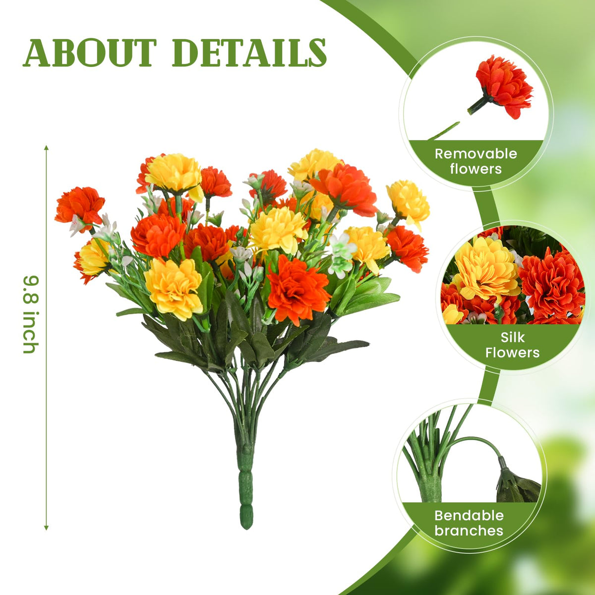 Ammyoo silk marigolds for porches brighten walkways and withstand outdoor conditions.