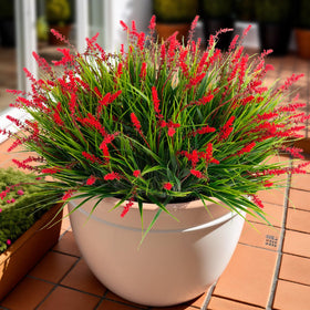 Ammyoo artificial monkey grass for outdoor porch creates vibrant, maintenance-free curb appeal.