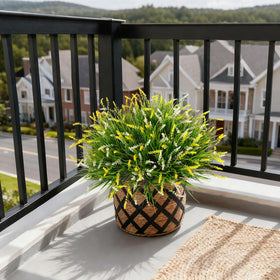 Ammyoo artificial monkey grass UV resistant to keep color vibrant outdoors.