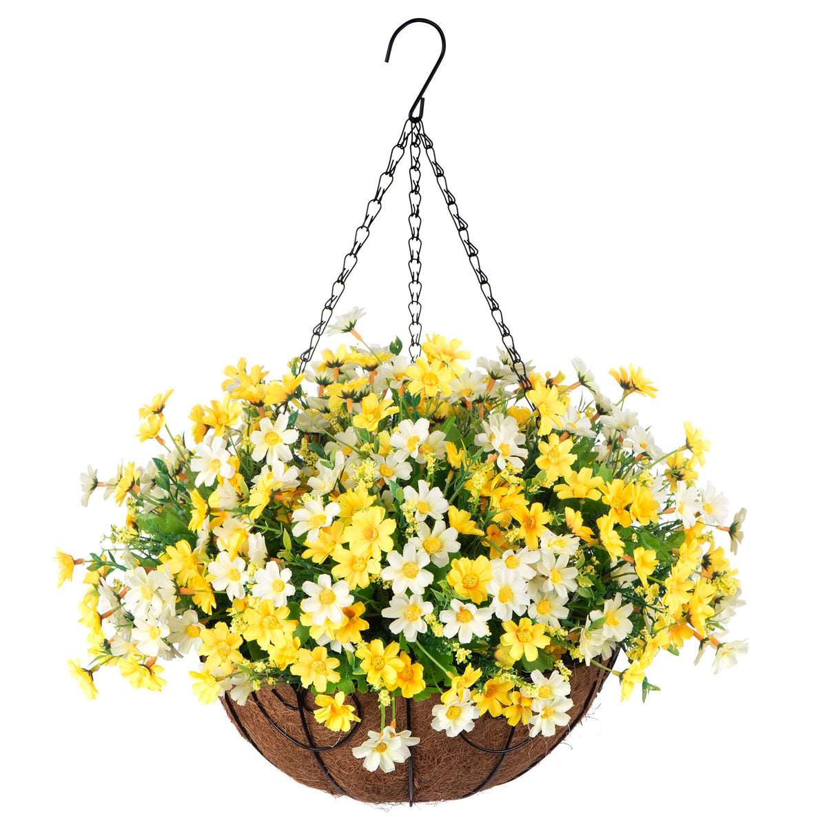 Ammyoo basket with daisies during assembly, ideal for quick outdoor decor.