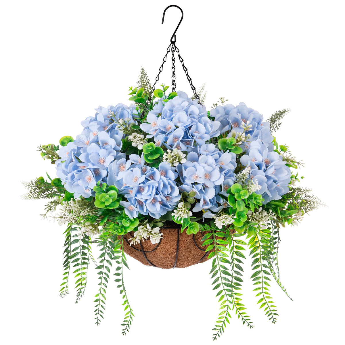 Ammyoo blue hanging hydrangea basket enhances outdoor color with low maintenance