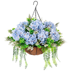 Ammyoo blue hanging hydrangea basket enhances outdoor color with low maintenance