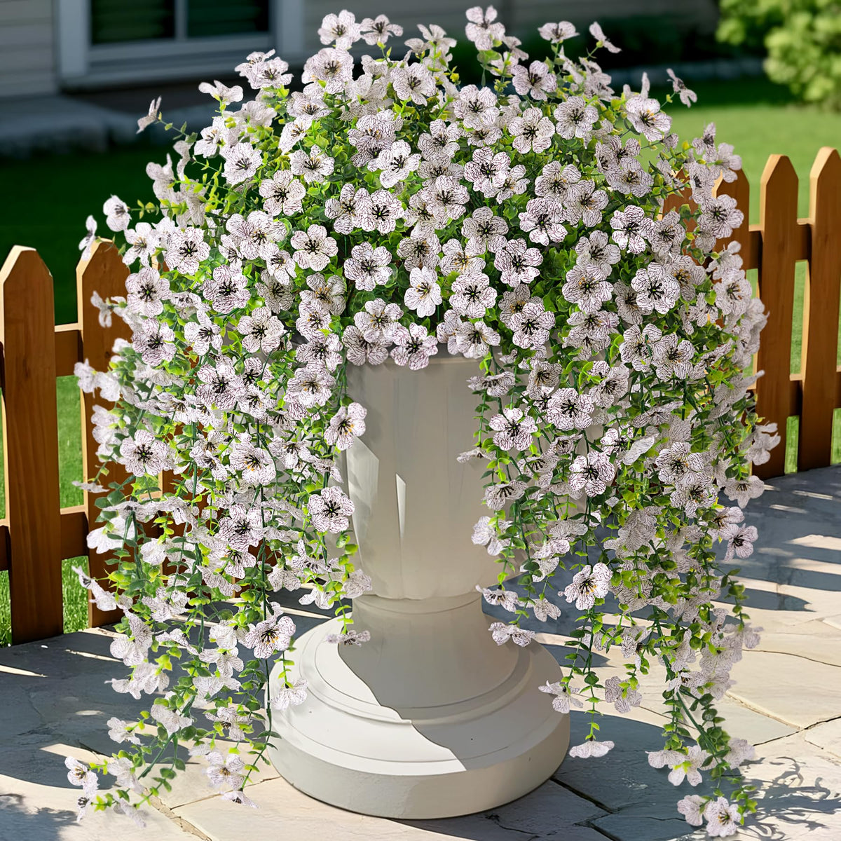 Ammyoo daisy hanging flower outdoor white, UV-resistant decor for porch and garden.