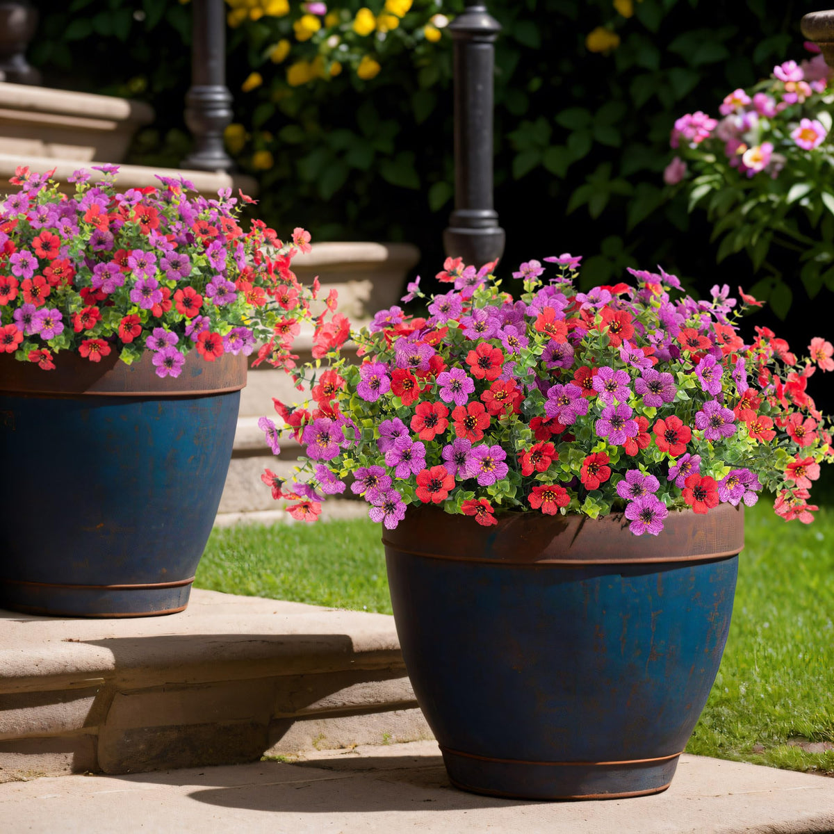 Ammyoo front porch bouquet adds inviting purple-red hues to exterior spaces.