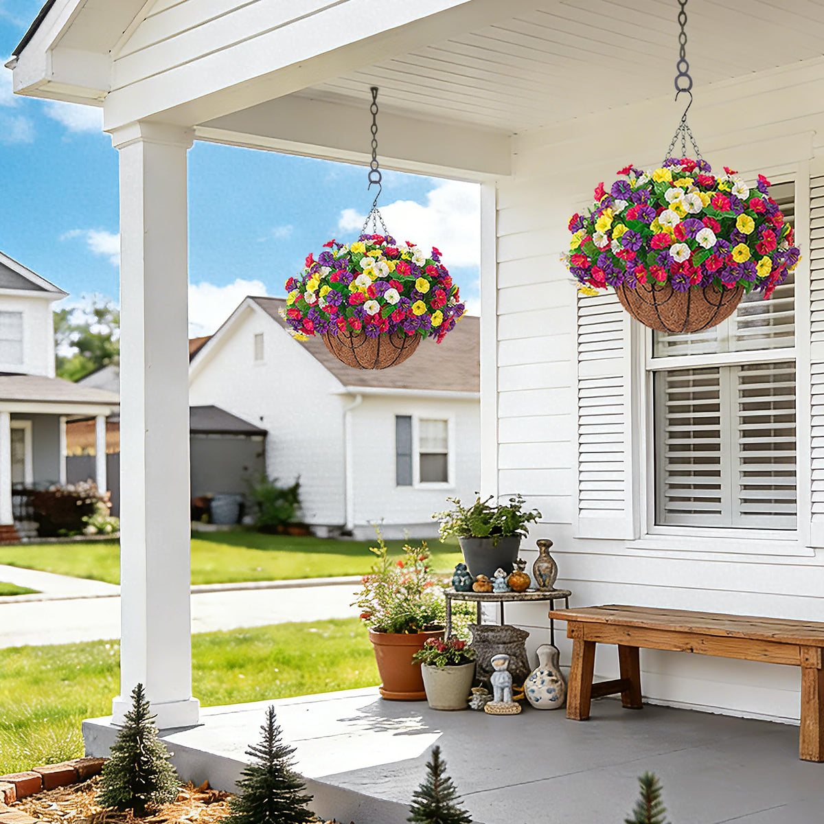 Ammyoo outdoor decor brightens porches, windowsills, and living spaces with faux blossoms.