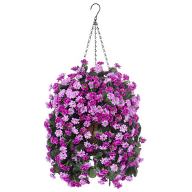 Ammyoo hanging basket artificial flowers; easy assembly for instant outdoor decor.