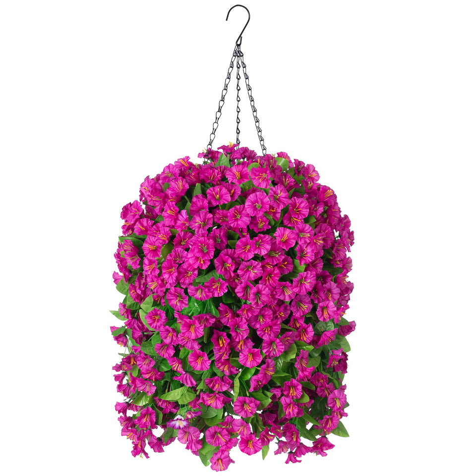 Ammyoo hanging flowers basket with morning glory and eucalyptus for year-round curb appeal.