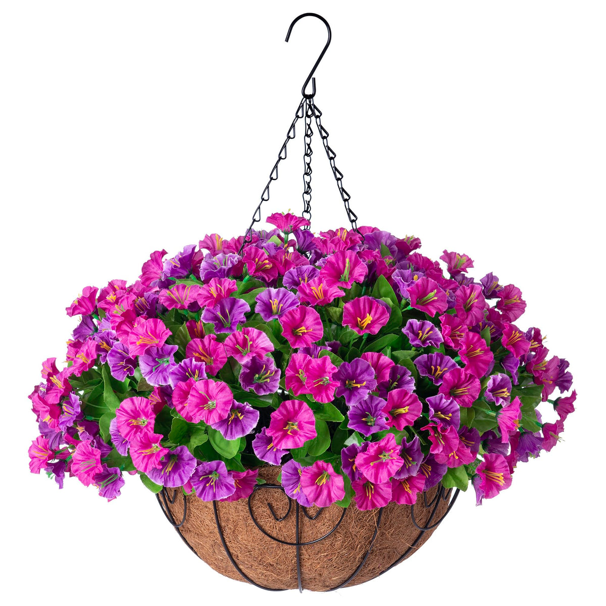 Ammyoo hanging flowers basket with petunias brightens porches with low maintenance charm.