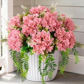 Ammyoo artificial hydrangea with lush heads for outdoor decor.