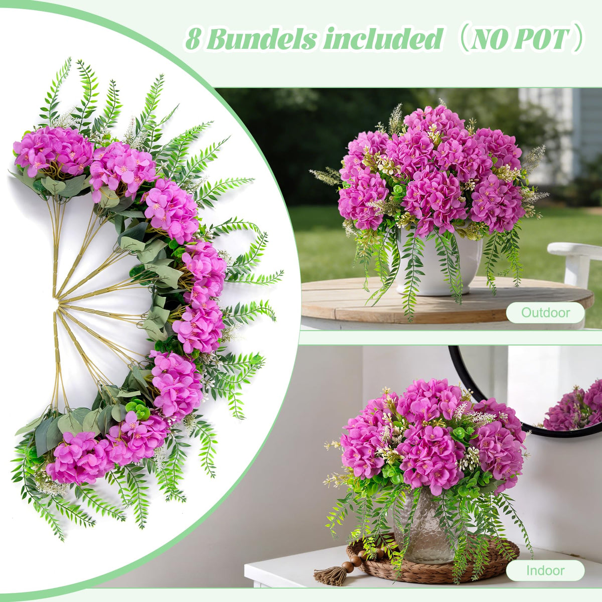 Ammyoo hydrangea bundles, 8 pieces, 11.4 inches each.