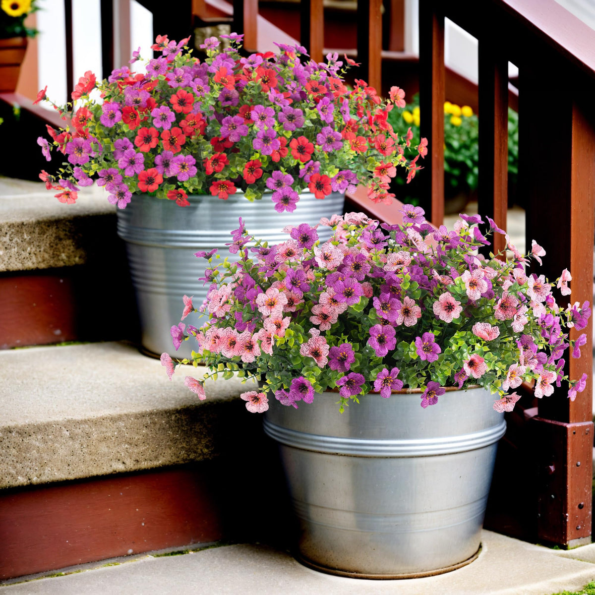 Ammyoo outdoor faux plants with UV resistance keep color all year.
