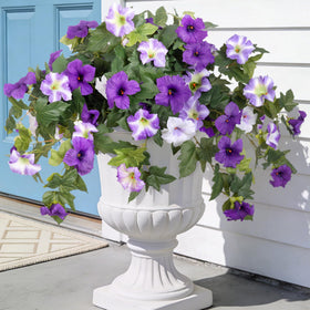 Ammyoo artificial petunia outdoor bouquet with vivid purple white petals