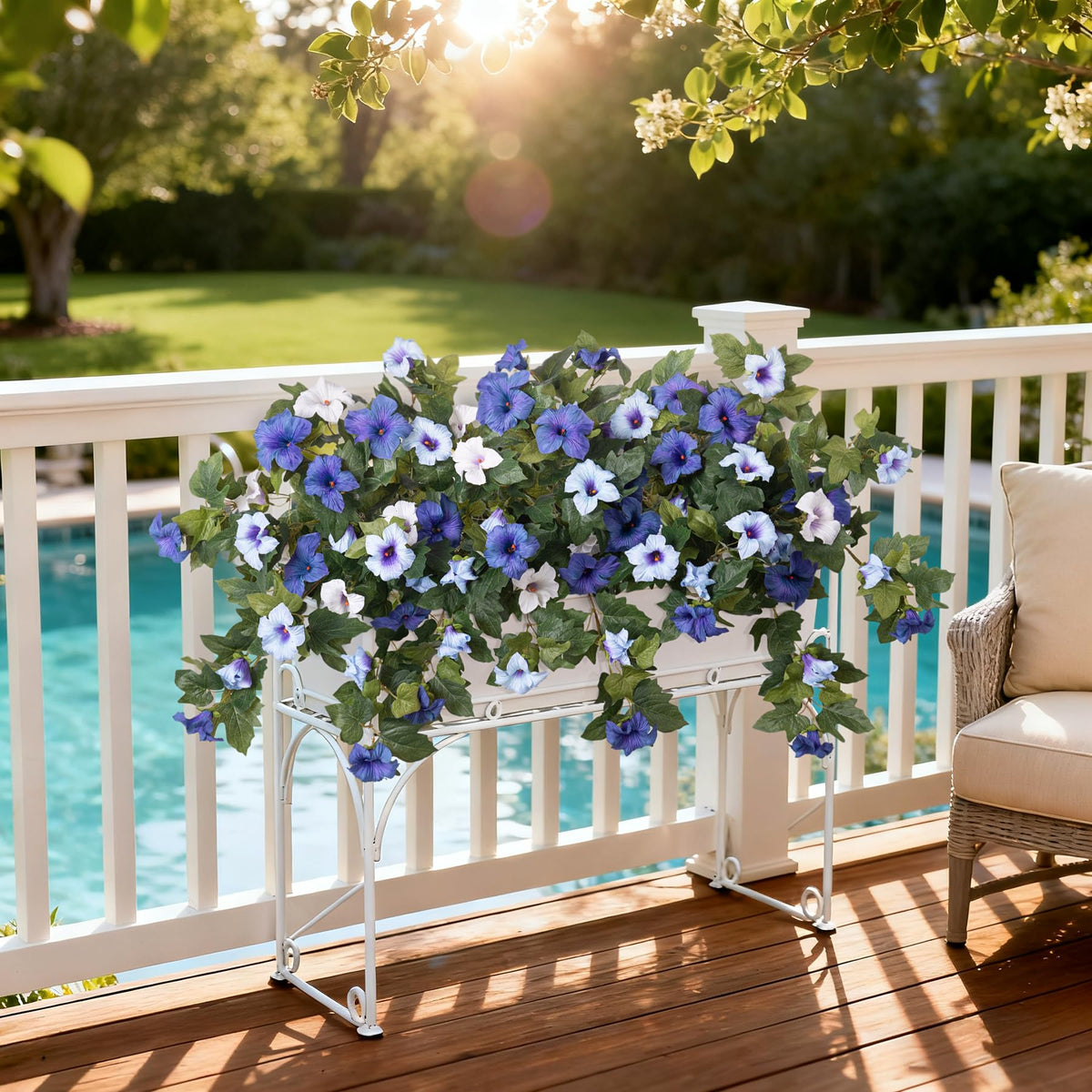 Ammyoo petunia blue-white color brightens indoor spaces.