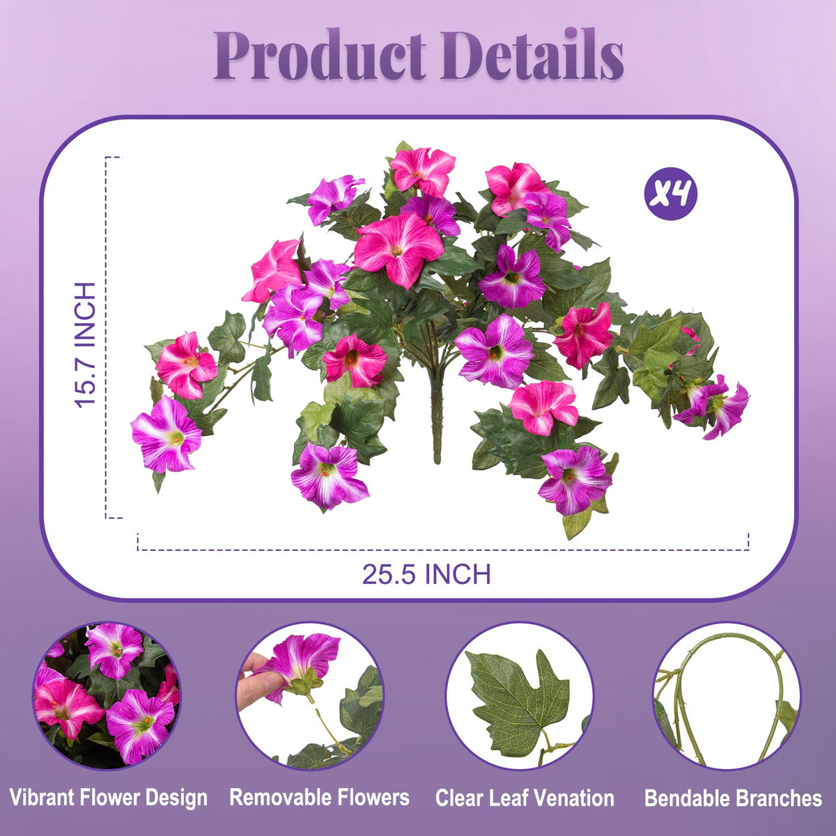 Ammyoo petunia closeup shows silk-like fake blooms