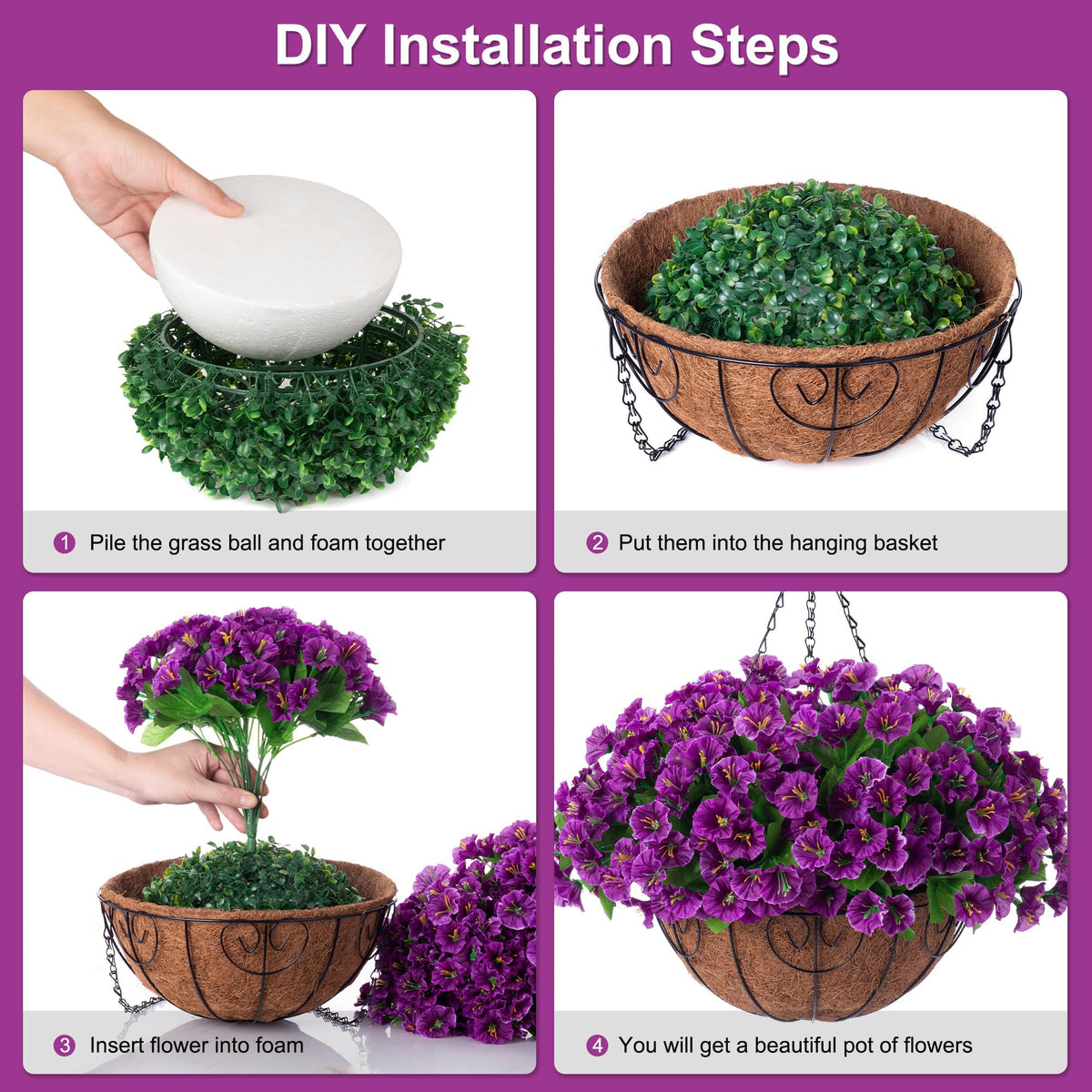 Ammyoo petunias hanging branches with leaves, showcasing vibrant faux color.