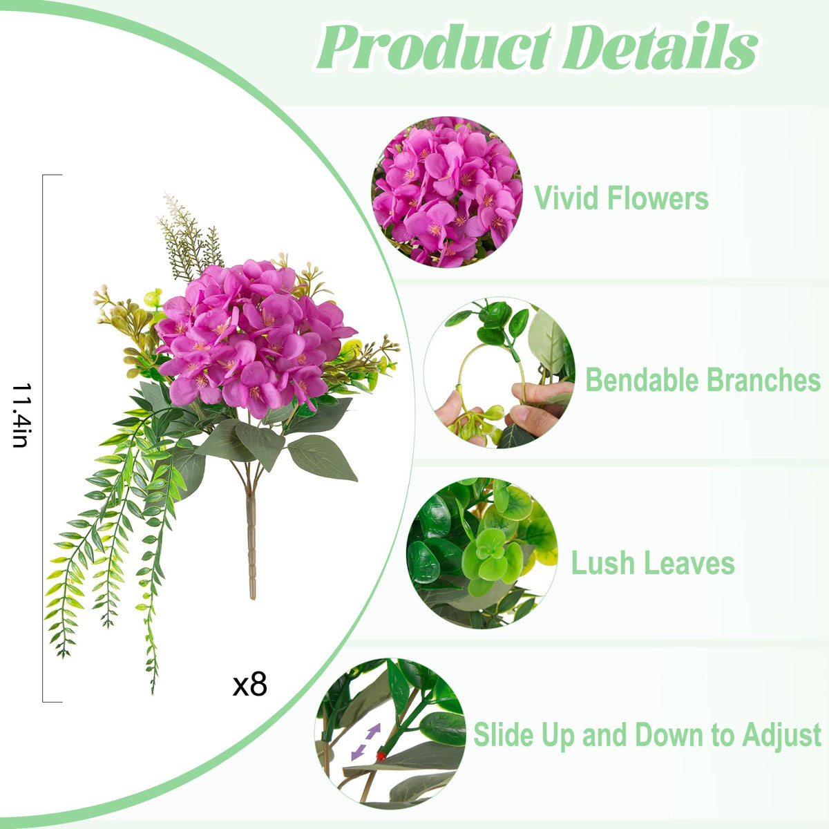 Ammyoo purple silk hydrangea bouquet with greenery for porch display.