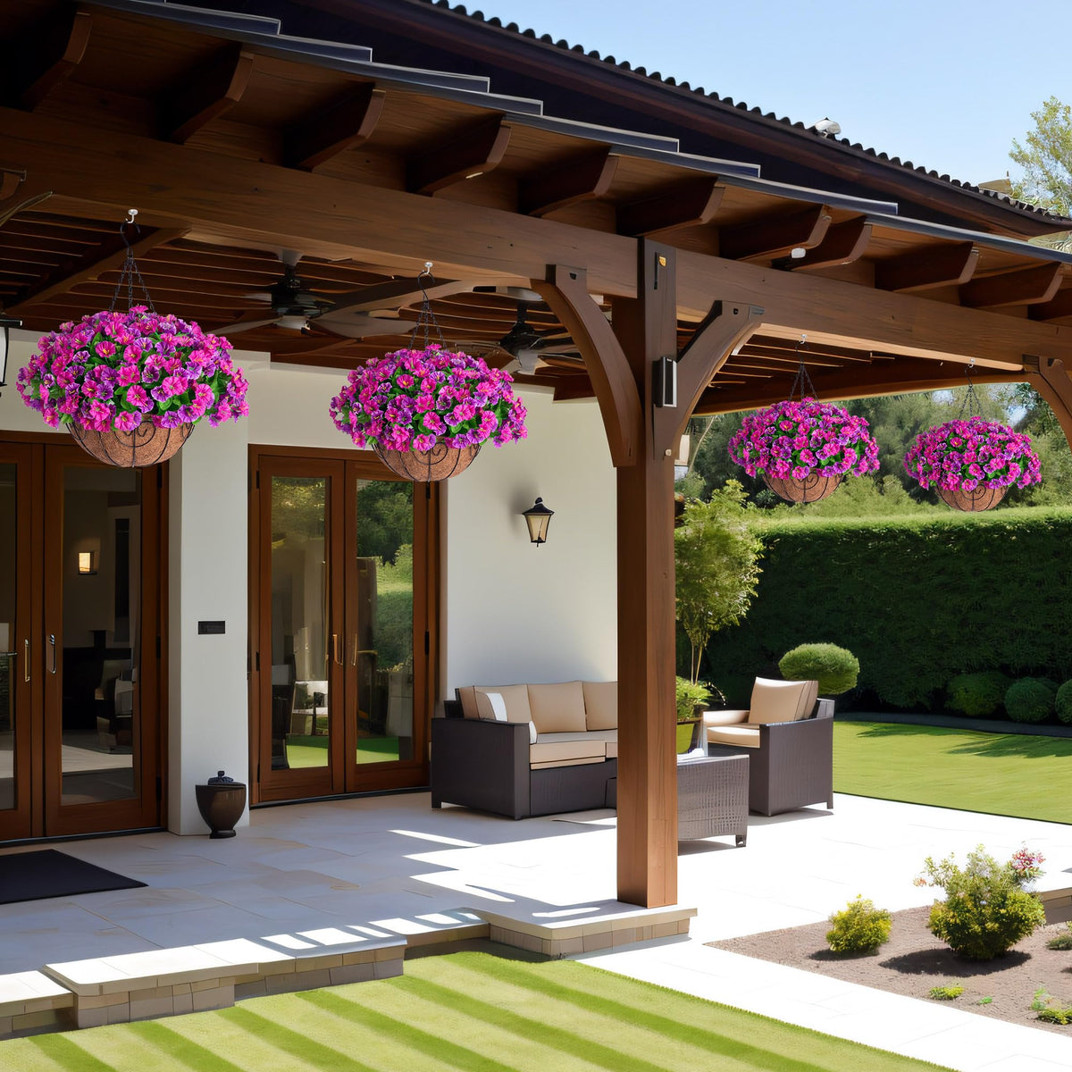 Ammyoo silk floral display enhances corners with UV-stable fade-resistant beauty.