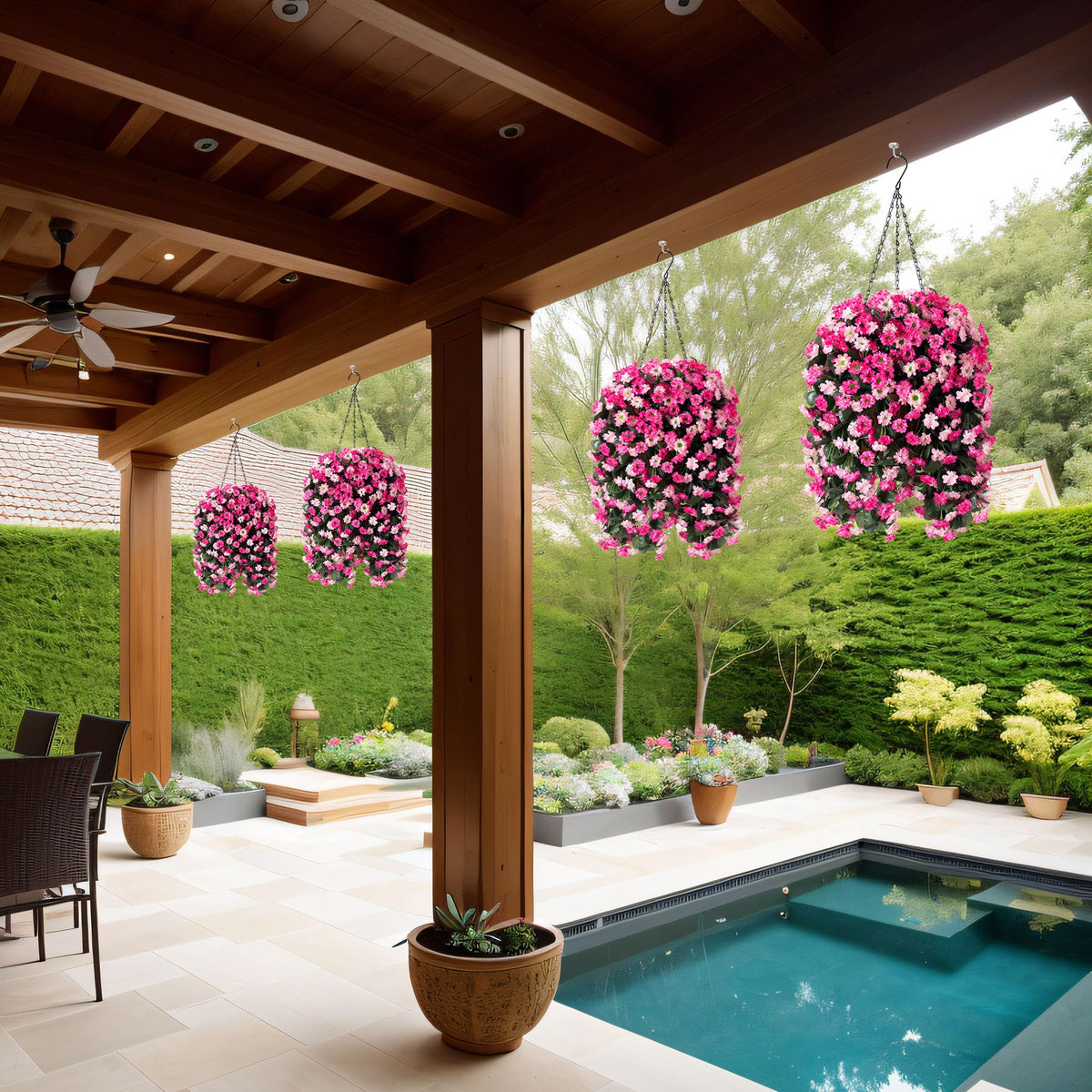 Ammyoo twin pink daisies brighten porches and indoor spaces.